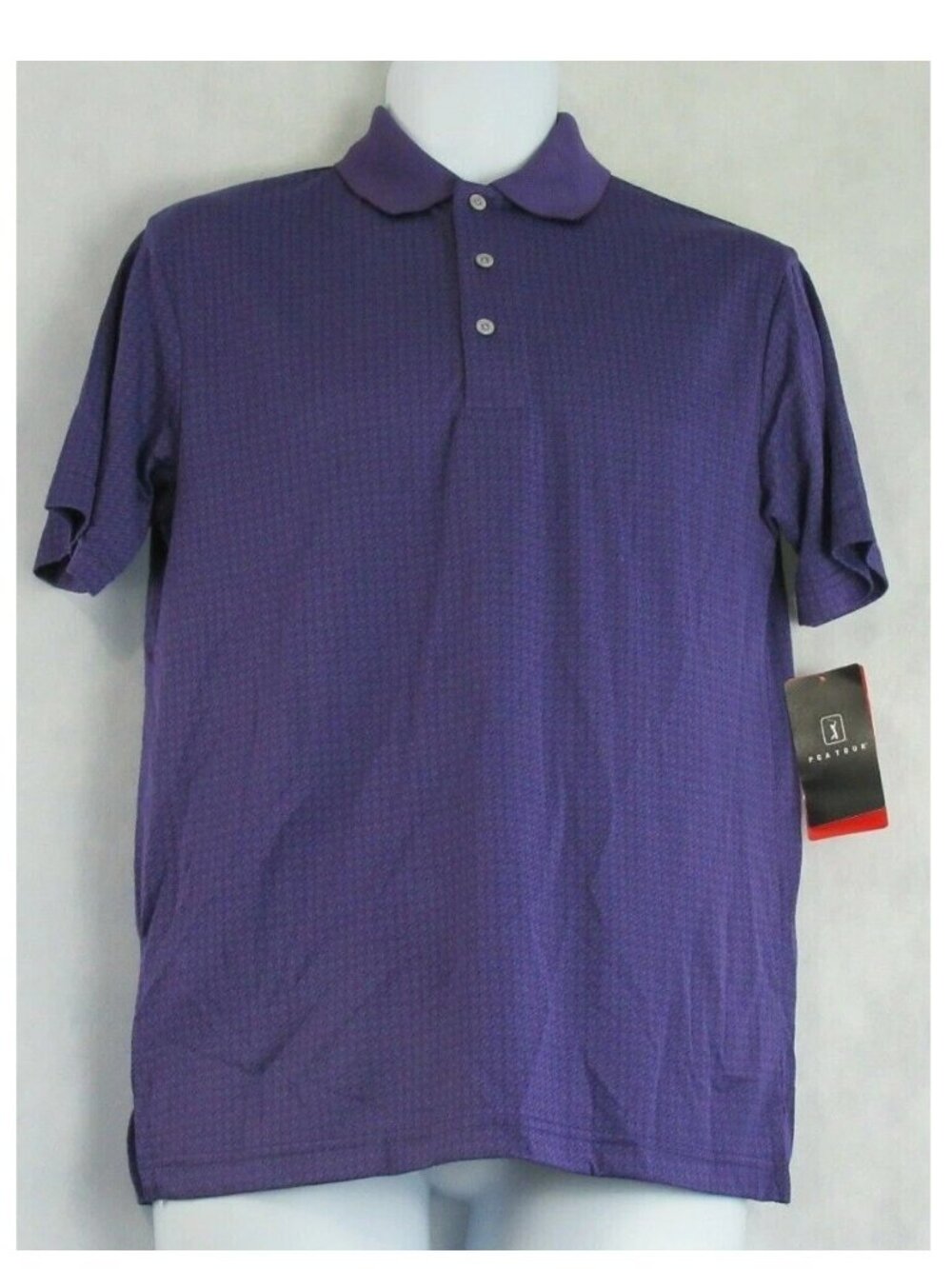 PGA TOUR Men's Athletic-Fit Short-Sleeve Golf Polo Shirt, Purple Jacquard, Small